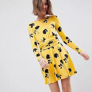 ASOS DESIGN Skater Dress With Wrap Belt In Shadow